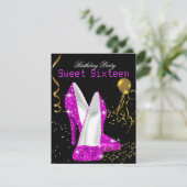 スウィート16グリッターホットピンク金ゴールドお祝い 招待状 (スタンド正面)