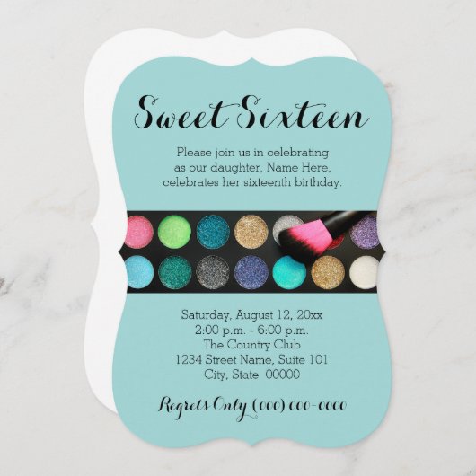 スウィート16グリッターメイクアップ招待状 招待状 (正面/裏面)