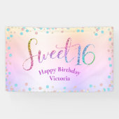 スウィート16グリッターレインボーグラデーション紙吹雪誕生日 横断幕 (横)