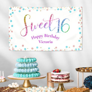 スウィート16グリッターレインボー紙吹雪モダン誕生日 横断幕