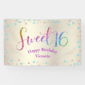 スウィート16グリッターレインボー紙吹雪金ゴールド誕生日 横断幕 (横)