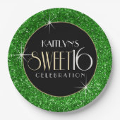 スウィート16グリーンフェイクグリッター ペーパープレート (正面)