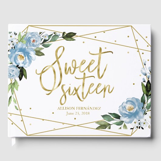 スウィート16ゲストブックゴールドフォイルダスティブルーフローラ ゲストブック (正面)
