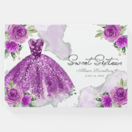 スウィート16ゲストブックシルバーパープルガウンフローラ ゲストブック