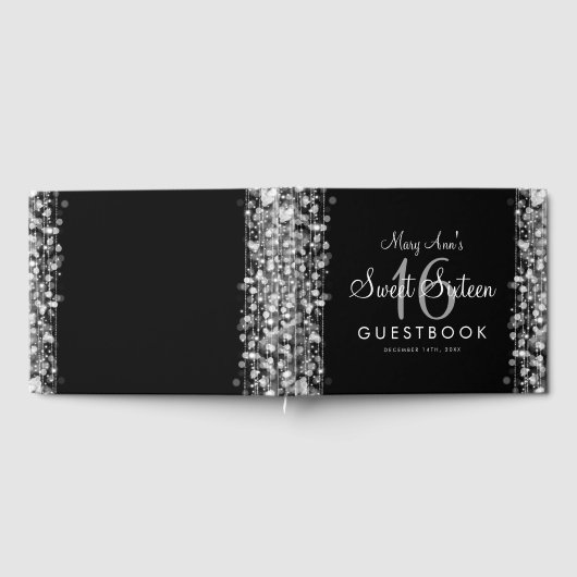 スウィート16ゲストブックパーティースパークルスシルバー ゲストブック (全面)