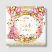スウィート16ゲストブック赤面金ゴールドピンクバルーン ゲストブック (正面)