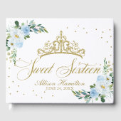 スウィート16ゲストブック金ゴールドティアラベビーブルーフローラ ゲストブック (正面)