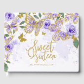 スウィート16ゲストブック金ゴールドパープルバタフライフローラ ゲストブック (正面)