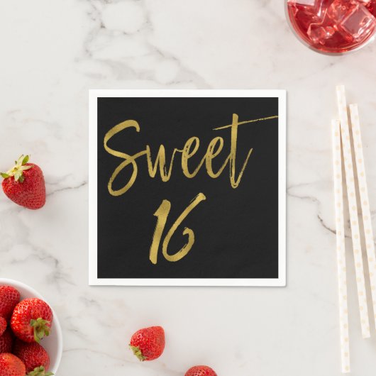 スウィート16ゴールドフォイル誕生日ナプキンス スタンダードカクテルナプキン (インサイチュ)
