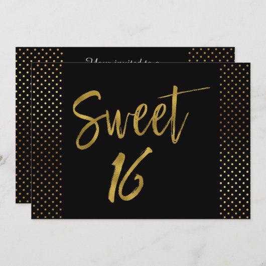 スウィート16ゴールドフォイル誕生日招待状 招待状 (正面/裏面)