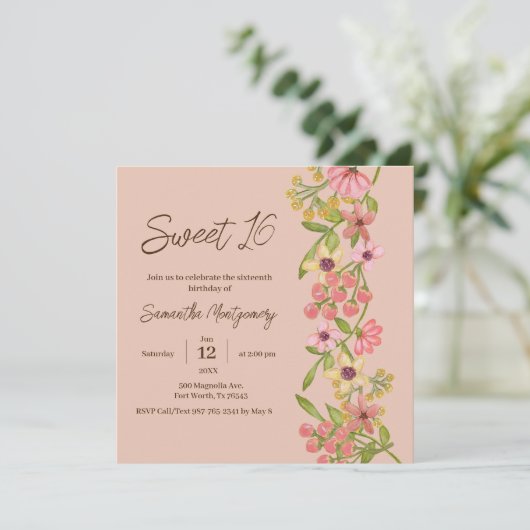 スウィート16サマーピンクフローラボホバースデーパーティー 招待状 (スタンド正面)