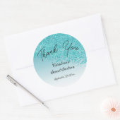 スウィート16サンキューフォールディングティール（緑がかった色）ブルーグリッター3インチ ラウンドシール (封筒)