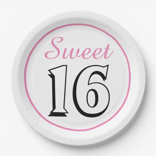 スウィート16シックモダンピンクバースデーパーティー ペーパープレート (正面)