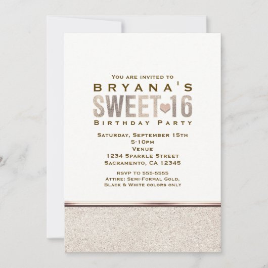スウィート16シャンパンスパークルグラムパーティの招待状 招待状 (正面)