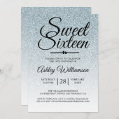 スウィート16シルバーグラデーショングリッター16誕生日 招待状 (正面/裏面)