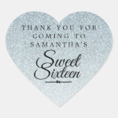 スウィート16シルバーグリッターサンキューユー名前をカスタムする ハートシール (正面)