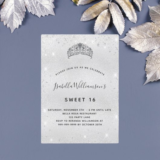 スウィート16シルバーグリッターティアラクラウンスパークル 招待状