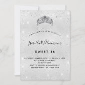スウィート16シルバーグリッターティアラクラウンスパークル 招待状 (正面)
