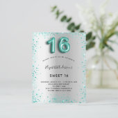 スウィート16シルバーティール(緑がかった色)グリッターエレガント招待 ポストカード (スタンド正面)