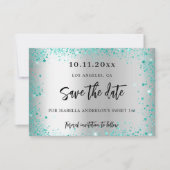 スウィート16シルバーティール(緑がかった色)グリーングリッターグラマラス セーブザデート (正面)