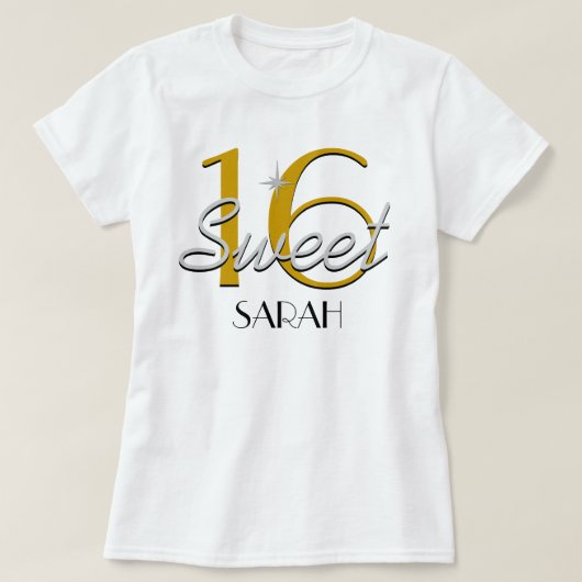 スウィート16シルバー/金ゴールドスパークル Tシャツ (デザイン正面)