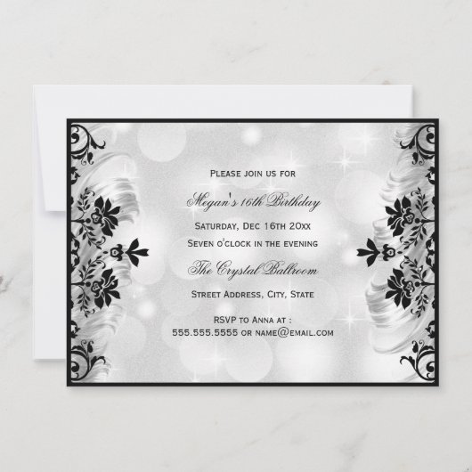 スウィート16ジュエルマスク&ダマスクシルバーマスカレード 招待状 (裏面)