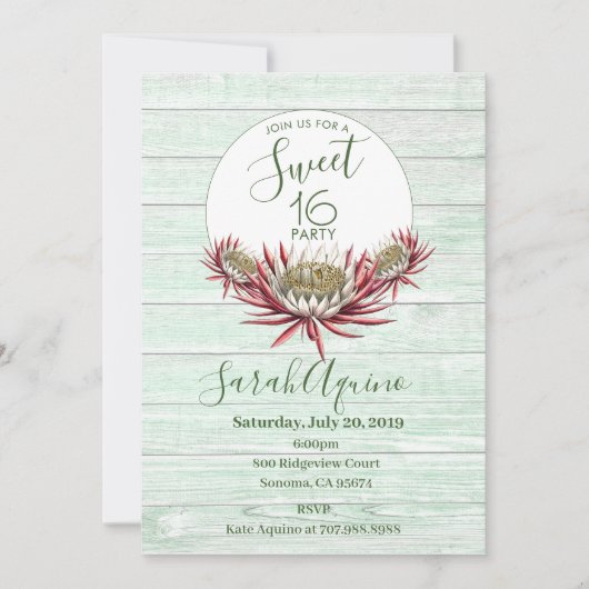 スウィート16スクリプトタイプムーンライトサボテン&アクアウッド 招待状 (正面)
