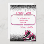 スウィート16スニーカー誕生日グリッター サンキューカード (正面/裏面)