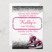 スウィート16スニーカー誕生日グリッター セーブザデート (正面/裏面)