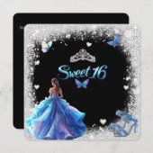 スウィート16スパークルグリッタークラウンハイヒール 招待状 (正面/裏面)