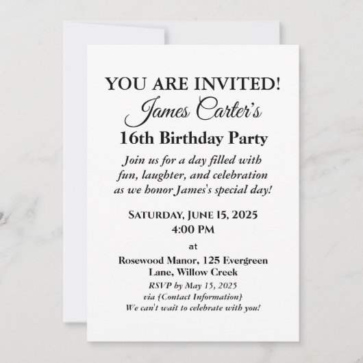 スウィート16スプラッシュバッシュ:プールサイドパーティの招待状 招待状 (正面)