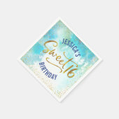 スウィート16ターコイズ水彩金ゴールドガーリー誕生日 スタンダードカクテルナプキン (角)