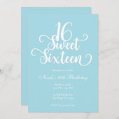 スウィート16ターコイズ&ホワイトシック誕生日パーティー 招待状 (正面/裏面)