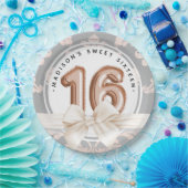 スウィート16ダマスクバラ金ゴールドバルーン誕生日 ペーパープレート (パーティー)