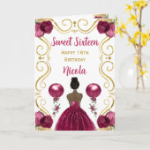 スウィート16ダークスキンプリンセスブルゴーニュ誕生日 カード (黄色い花)