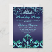 スウィート16ダークブルーダマスク&ティアラ誕生日招待状 招待状 (裏面)