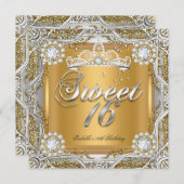 スウィート16ティアラ金ゴールドシルバーダイヤモンドバースデーパーティー 招待状 (正面/裏面)