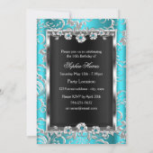 スウィート16ティール（緑がかった色）シルバーブラックフローラジュエルパーティー 招待状 (裏面)