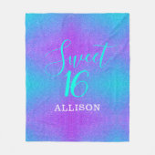 スウィート16ティール(緑がかった色)パープルグリッターガールズパーソナライズされた フリースブランケット (正面)