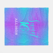 スウィート16ティール(緑がかった色)パープルグリッターガールズパーソナライズされた フリースブランケット (正面(横))