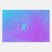 スウィート16ティール（緑がかった色）パープルグリッターグラムガール誕生日 ラッピングペーパーシート (正面3)