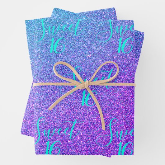 スウィート16ティール（緑がかった色）パープルグリッターグラムガール誕生日 ラッピングペーパーシート (インサイチュ)