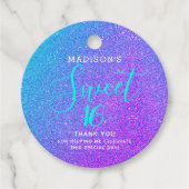 スウィート16ティール(緑がかった色)パープルグリッターサンキューネーム フェイバータグ (正面)