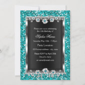 スウィート16ティール(緑がかった色)フローラグリッターパーティの招待状 招待状 (裏面)