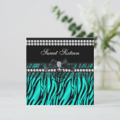 スウィート16ティール(緑がかった色)ブラックパールレースゼブラ 招待状 (スタンド正面)