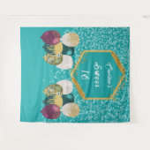 スウィート16ティール(緑がかった色)ブルーグリッター&グリッターパーティーバルーン タペストリー (正面(横))