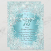 スウィート16ティール（緑がかった色）ブルーシルバーウィンターワンダーランドティアラ 招待状 (正面/裏面)