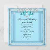 スウィート16ティール（緑がかった色）ブルーシルバーダイヤモンドパーティー5 招待状 (裏面)