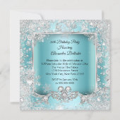 スウィート16ティール（緑がかった色）ブルーシルバーティアラウィンターワンダーランド 招待状 (裏面)