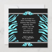 スウィート16ティール（緑がかった色）ブルーゼブラ白黒誕生日 招待状 (裏面)